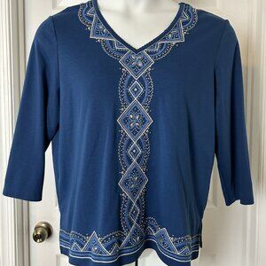 Alfred Dunner Blue Graphic 3/4 Sleeve Tunic size XL